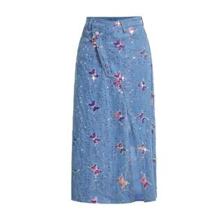 SHEIN MOD Butterfly Sequin Split Thigh Denim Skirt - Size 28-Y2K